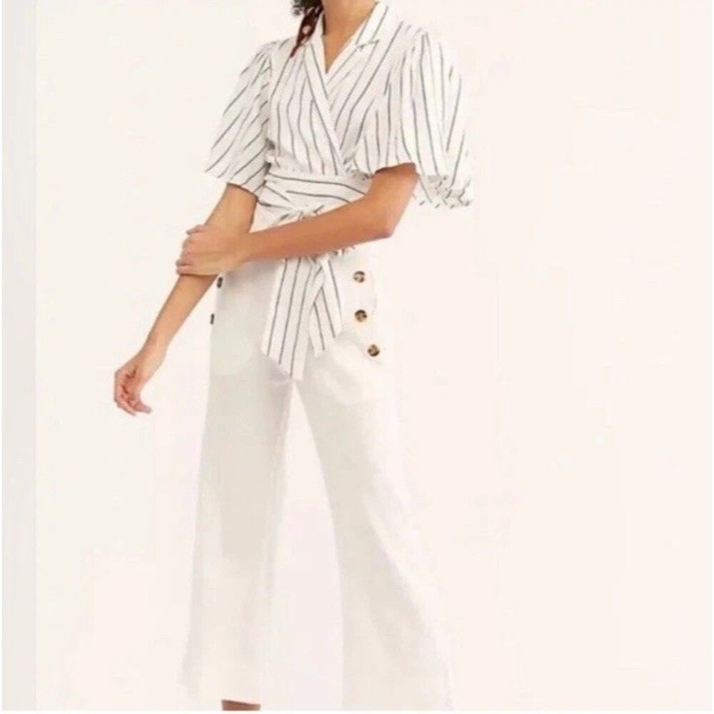 Free People Tied To You Wrap Cropped Linen Blend Top Sz M